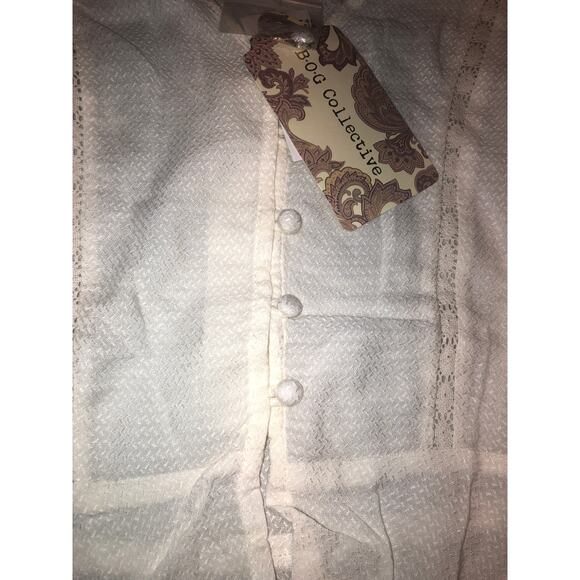 Band of Gypsies BOG Collective NWT White Long Sleeve Blouse Sheer Flare VNeck XS - Picture 5 of 9